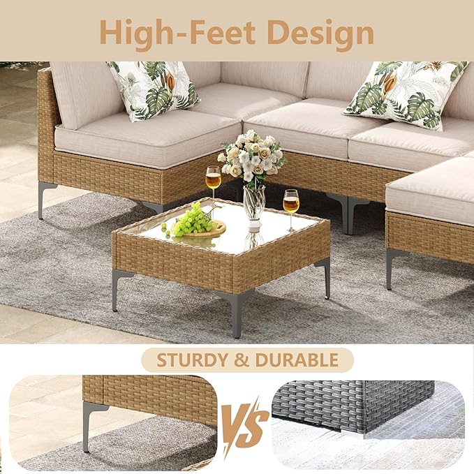 Jing's Villa 7-Piece Outdoor Patio Furniture Set,Ratten Conversation Sect...