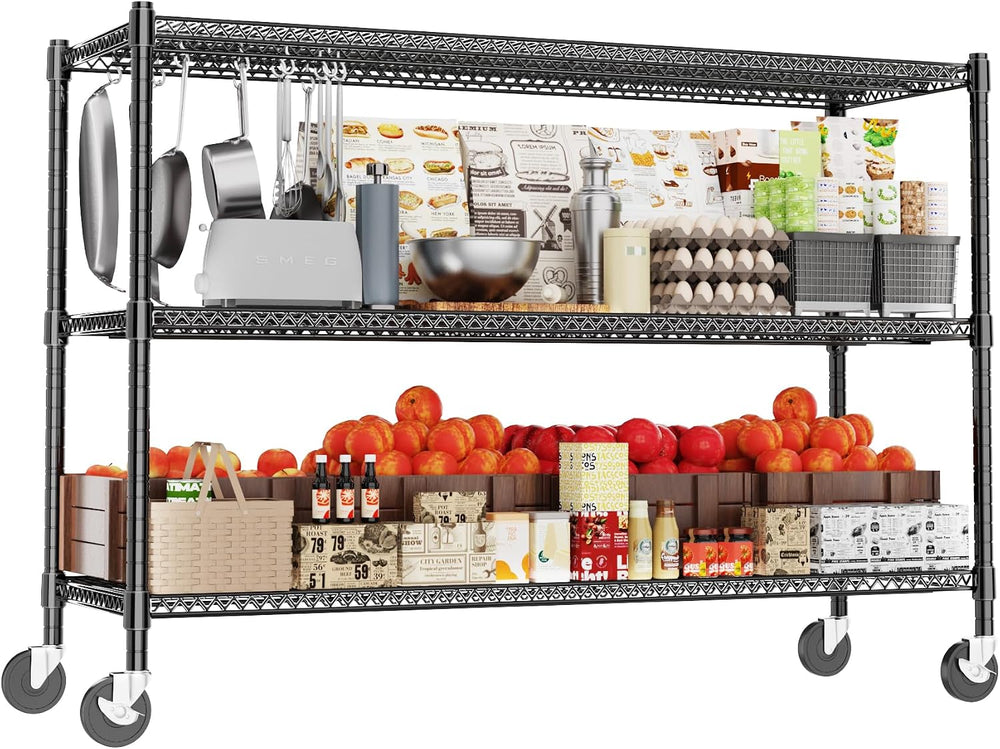 Heavy Duty Shelving, 51.6" H Garage Shelving Unit with Wheels, 3-Tier Ga...