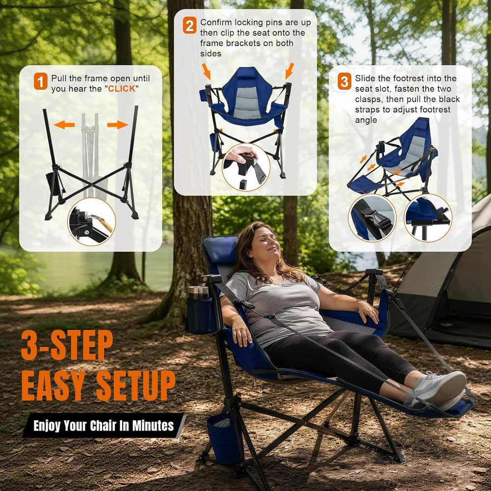 HOPERAN Hammock Camping Chair with Footrest 400lb Swing Chair, Blue 2 Pack