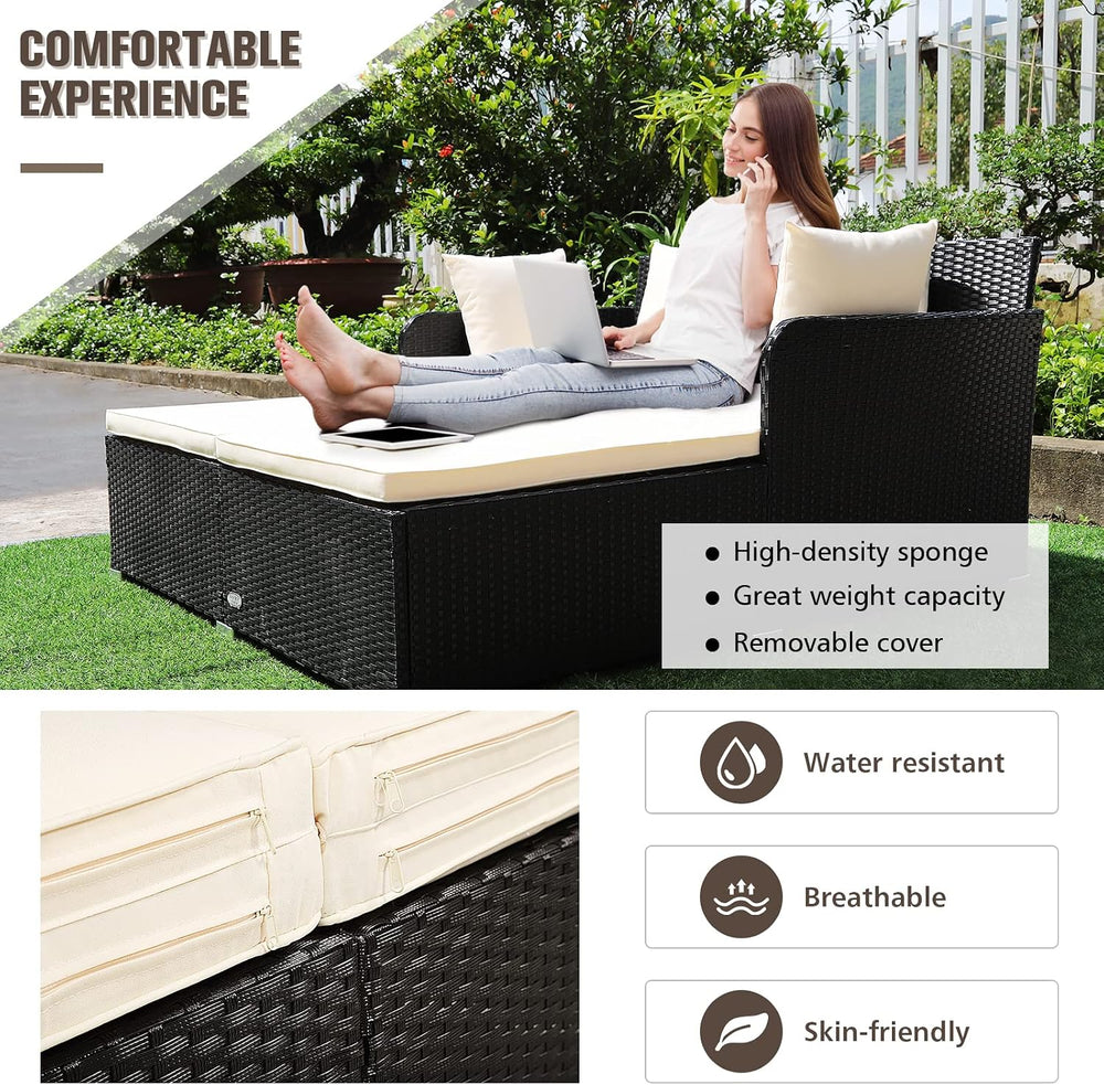 RELAX4LIFE Rattan Patio Outdoor Daybed, Wicker 2-Person Sunbed Loveseat with ...