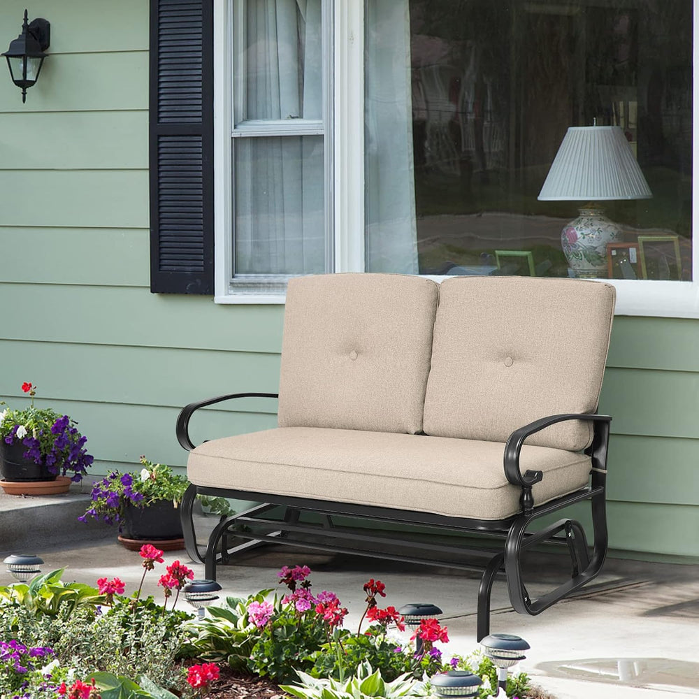 HAPPYGRILL Outdoor Swing Glider Bench Patio Loveseat with Comfortable Cushion...