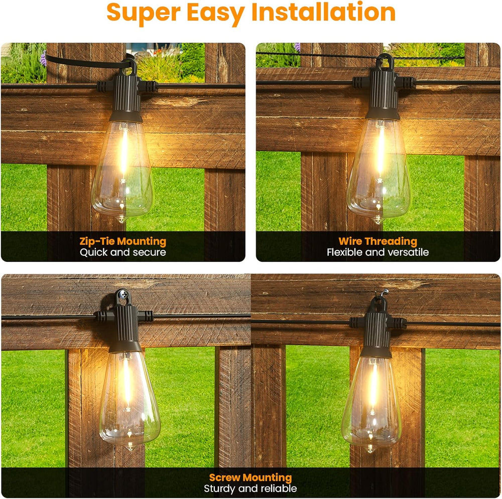Kawaya ST38 100FT Outdoor String Lights, 2700k~6000k Dimmable Discolor IP65