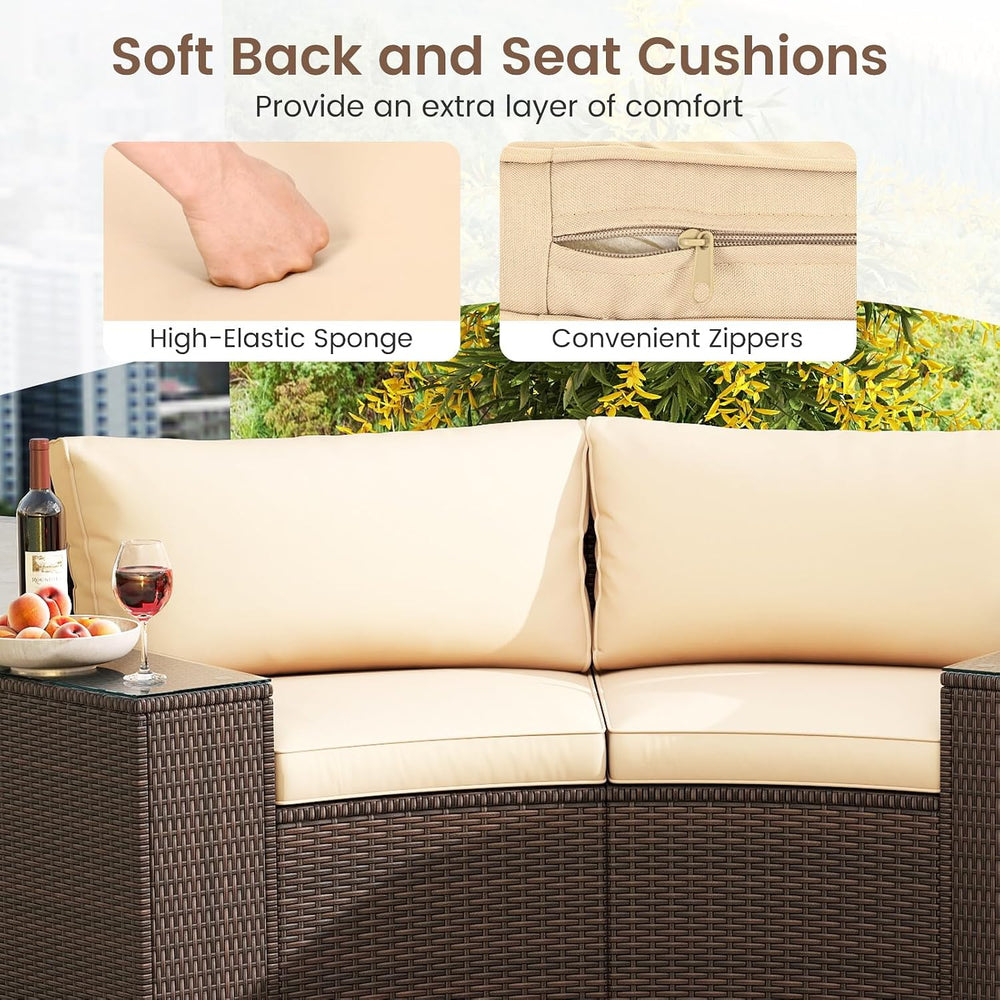 Tangkula 7 Pieces Patio Furniture Set, Rattan Half-Moon Curved Sectional Cush...