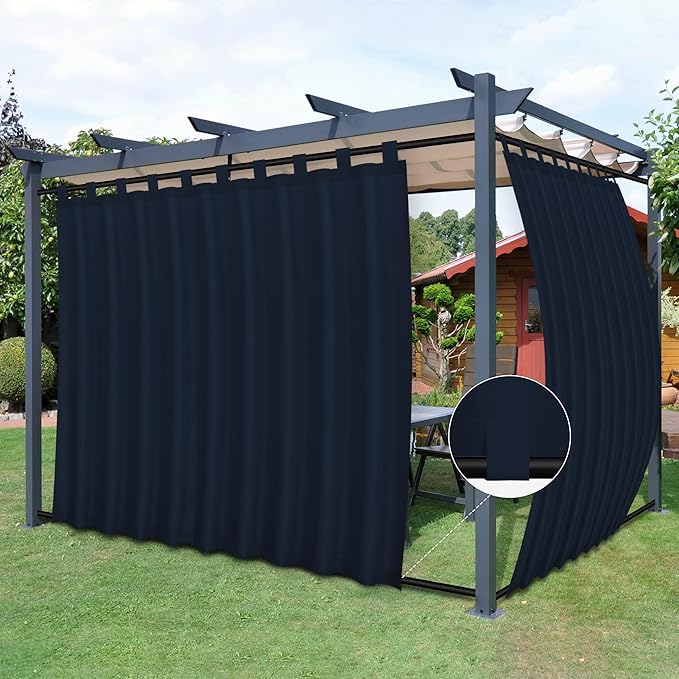 Easy-Going Outdoor Patio Curtains Detachable Tab Top Windproof Weatherproof C...