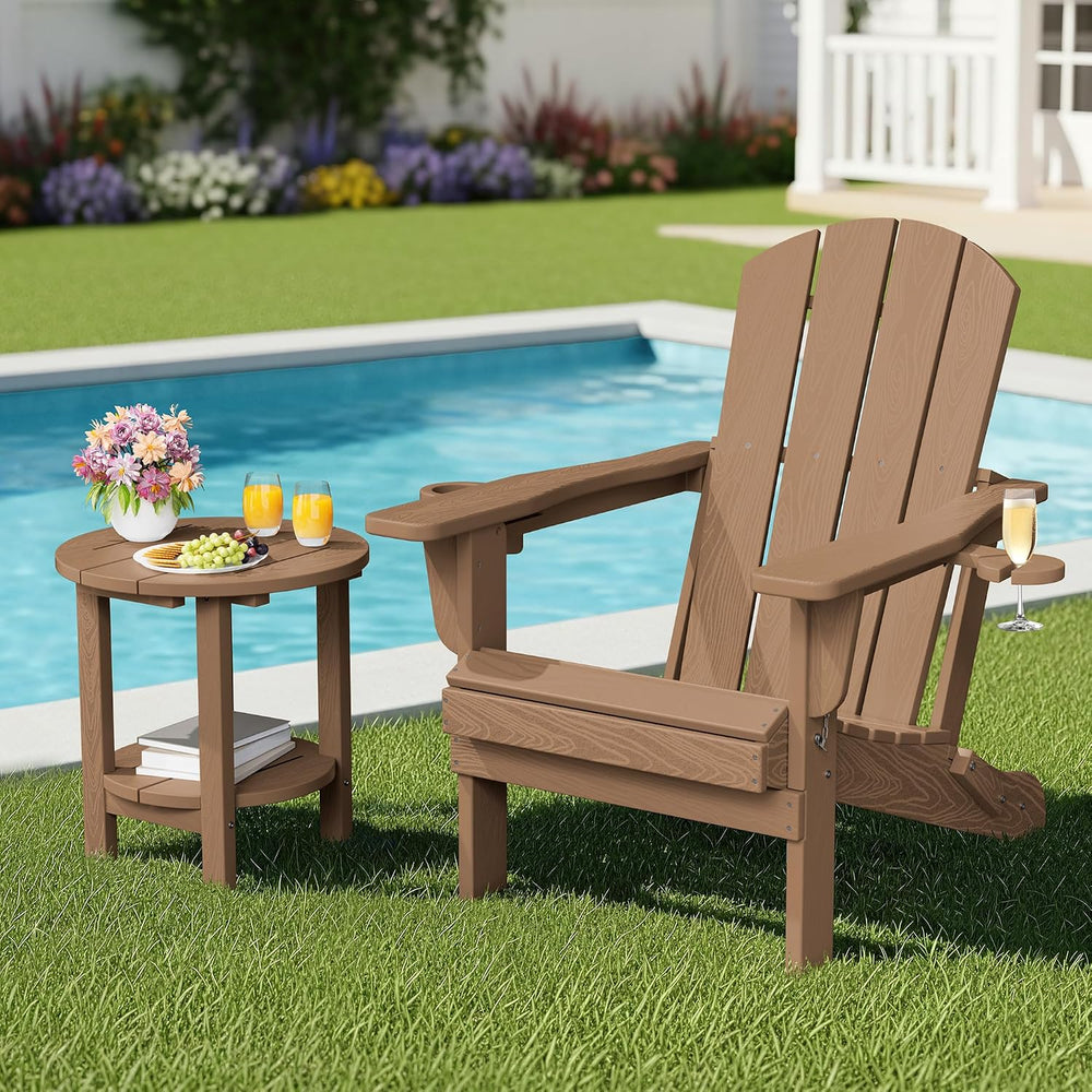 SERWALL Round Outdoor Side Table Set of 2, HDPE Small Adirondack Double End T...