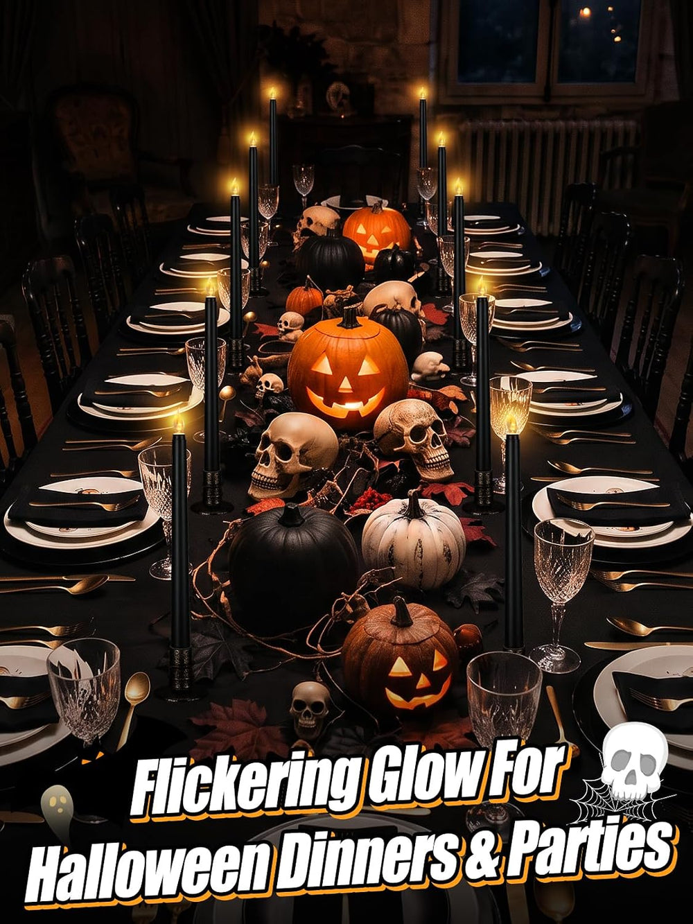 Alphatool 12 Pcs Black Halloween Flameless Candles with Timer & Bases