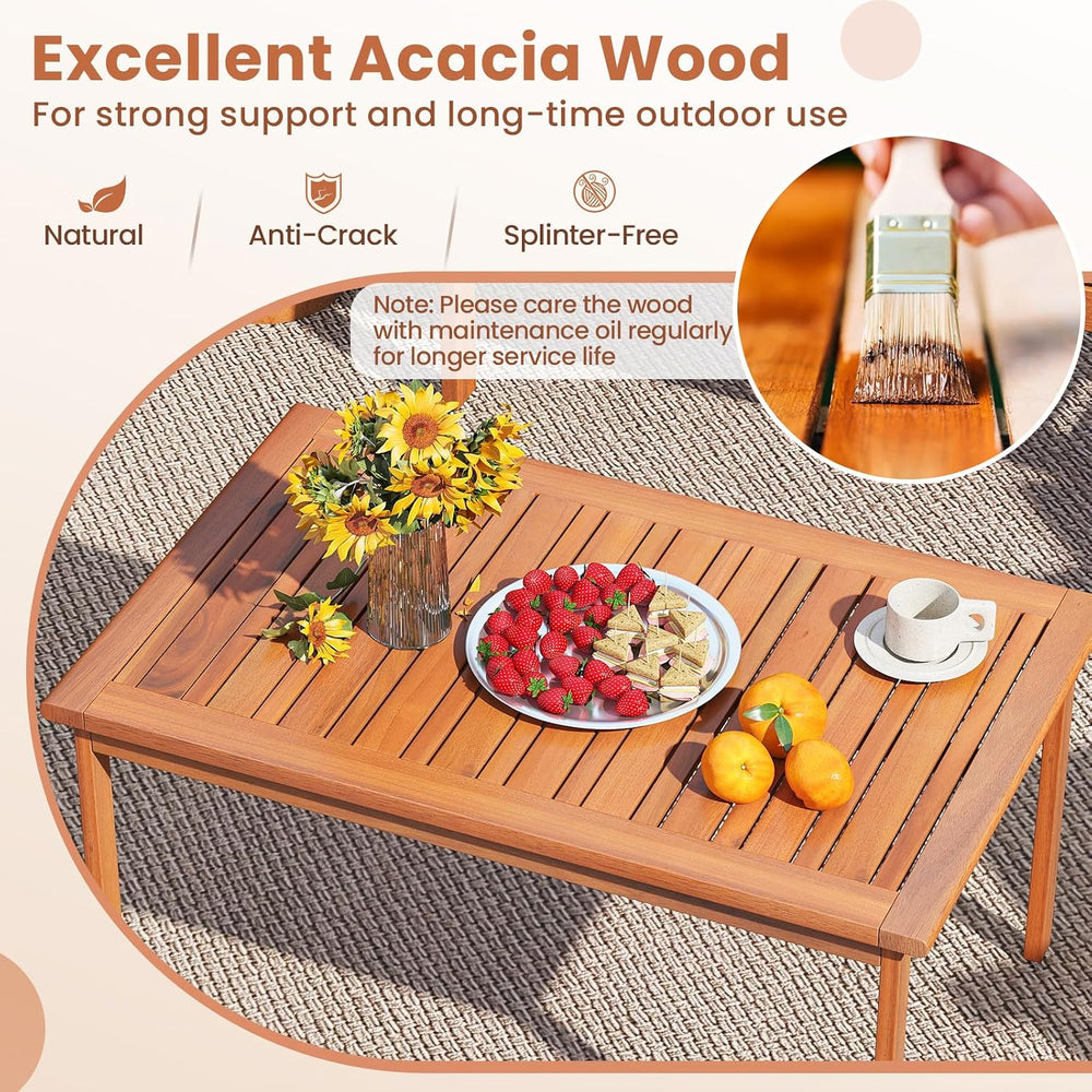 Tangkula 4 Pieces Acacia Wood Patio Conversation Set, Outdoor Wooden Cushione...
