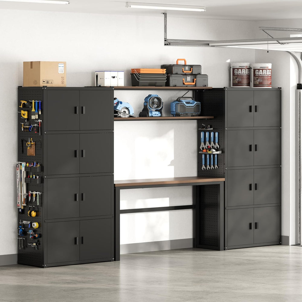 FLEXIMOUNTS 117"L Modular Garage Storage Cabinet with Workbench, Black