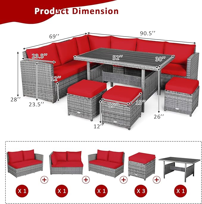 Tangkula 7 Pieces Patio Furniture Set, Outdoor Sectional Rattan Sofa Set with...