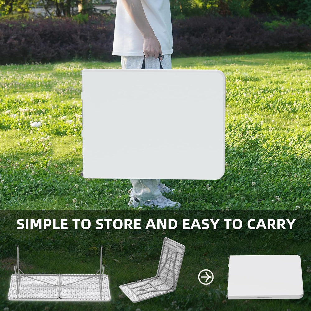 Allpop 6Ft Folding Table for Indoor Outdoor, Fold-in-Half Portable Plastic Di...