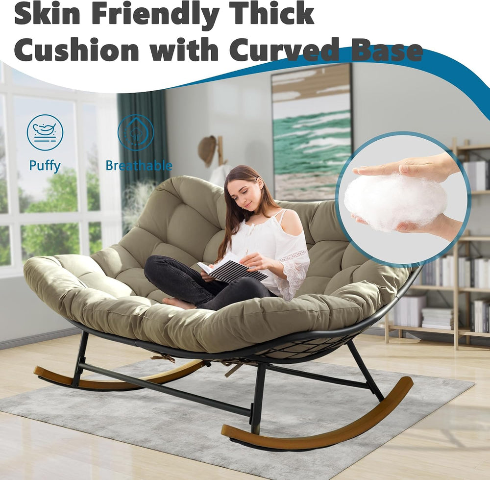 Double Papasan Rocking Chair, Oversized Loveseat Egg Chair with Thick Cushion...