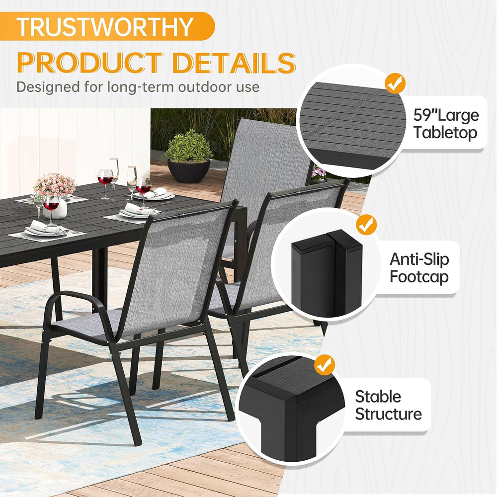 PIZZELLO Outdoor Dining Sets for 4, 60" Rectangular Table with 4 Chairs