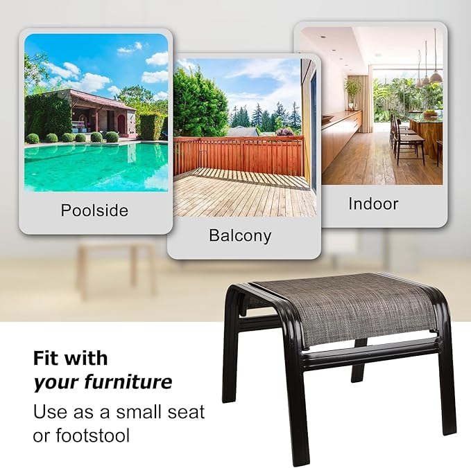 Patio Outdoor Ottoman Footstools Assembled Aluminum Footrest Side Table Small...