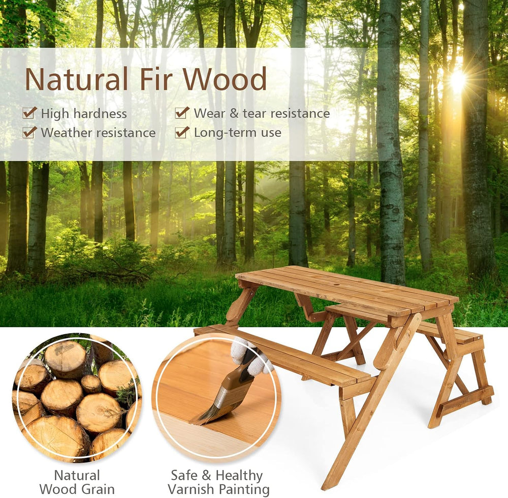 GYMAX Picnic Table, 2 in 1 Convertible Picnic Bench Table Set, Transforming I...