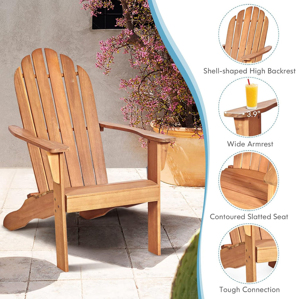 Tangkula Adirondack Chair, Acacia Wood Adirondack Lounger Chair, Outdoor Armc...
