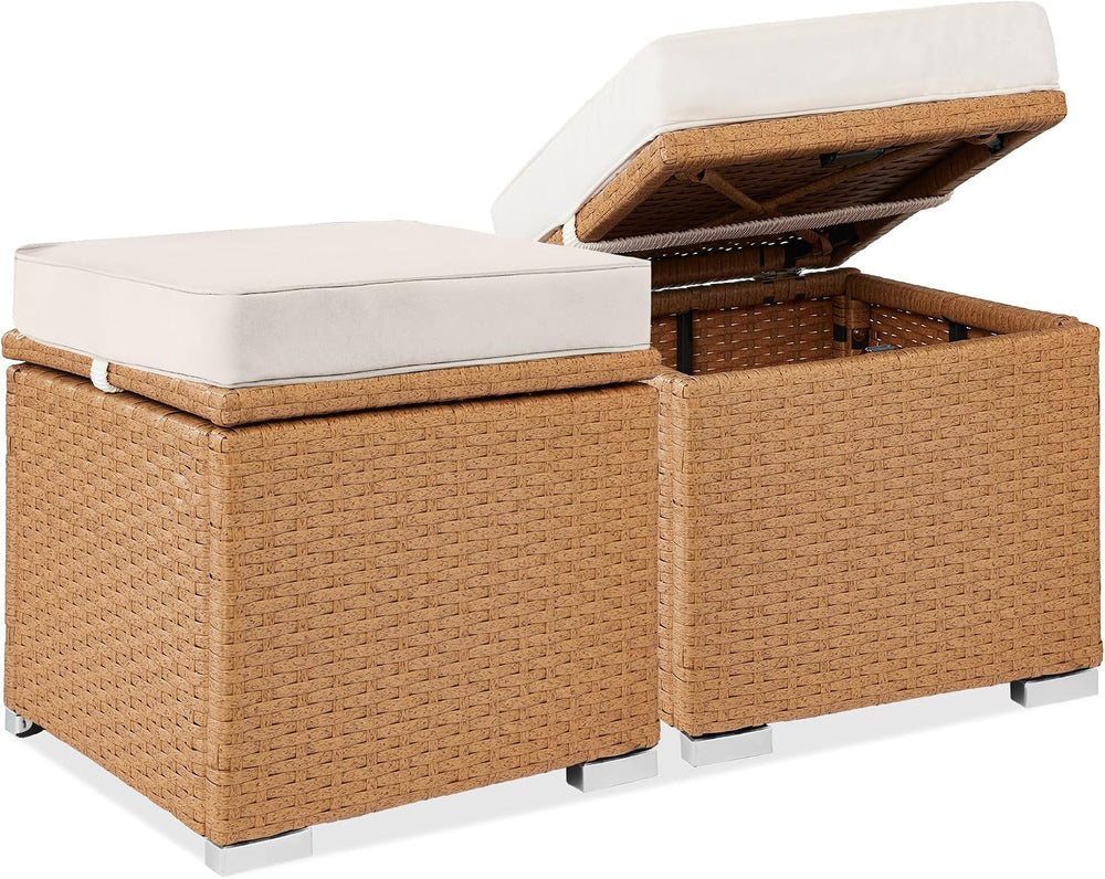 Best Choice Products Set of 2 Wicker Ottomans, Multipurpose Outdoor Furniture...