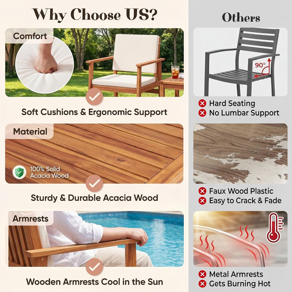 Devoko Patio Set 8 Pieces Acacia Wood Outdoor Furniture (Natural)