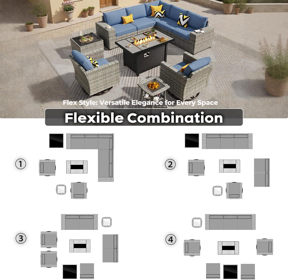 ovios 10 Pieces Patio Furniture Set, Outdoor Wicker Sectional Sofa Couch with...