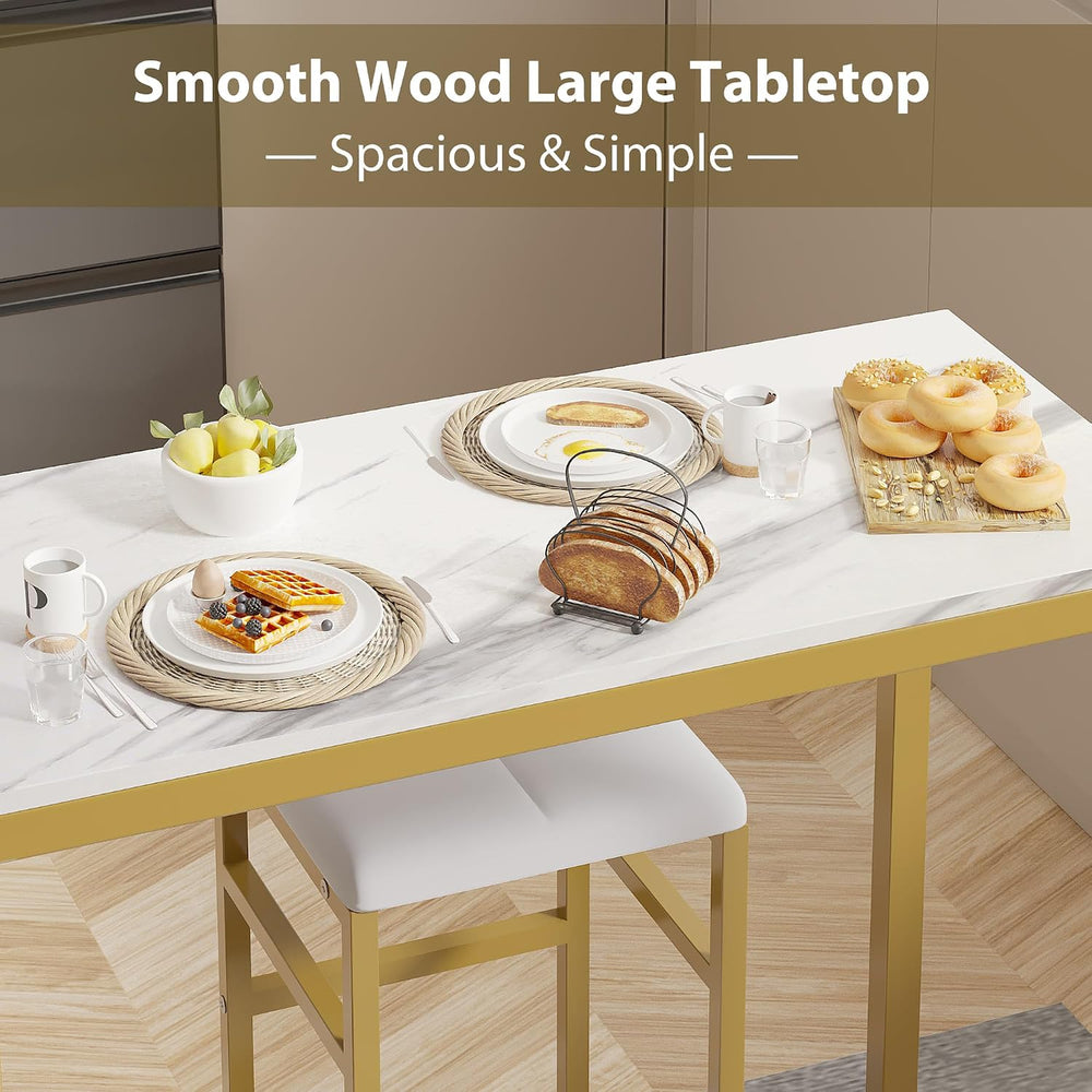 VECELO Bar Table and Chairs Set for 2, Tall Kitchen Counter Dining with Stora...