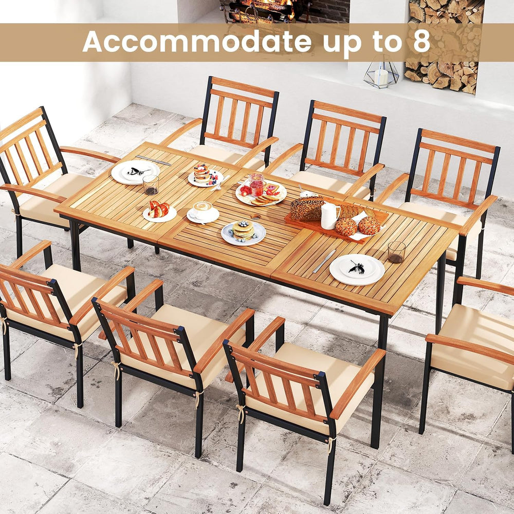 RELAX4LIFE Wooden Outdoor Dining Table for 8, 79’’ Acacia Wood Patio Table w/...