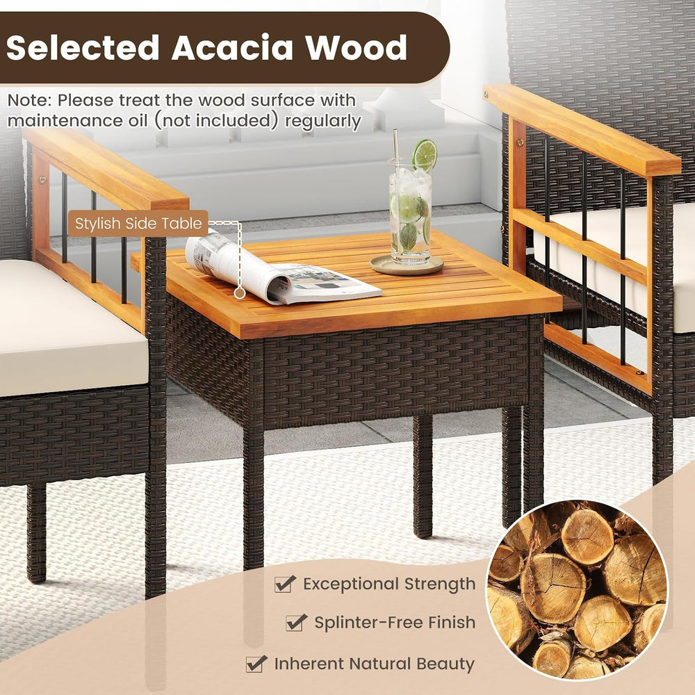 Tangkula 3 Piece Outdoor Wicker Conversation Furniture Set, Patio Rattan Cush...