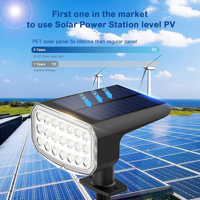 Solar Lights Outdoor Waterproof IP65, Super Bright LED with Lens, 3000K 2 Lig...