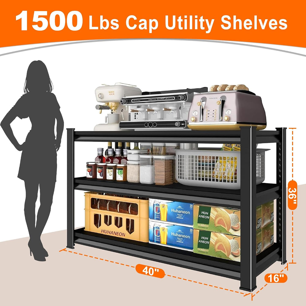 Metal Storage Garage Shelving - 40" W x 16" D x 36" H Black