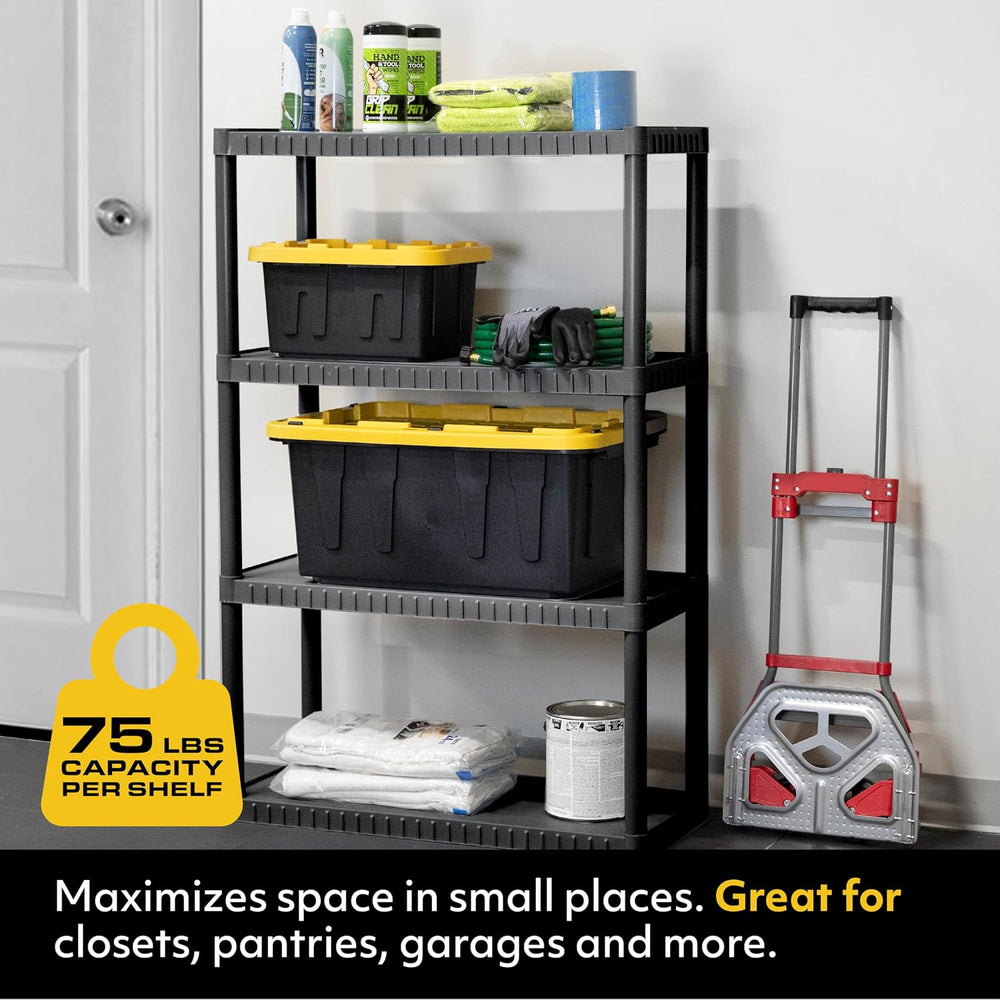CENTREX CX 4-Tier Medium Duty Plastic Storage Shelves for Garage, Black, 2pk
