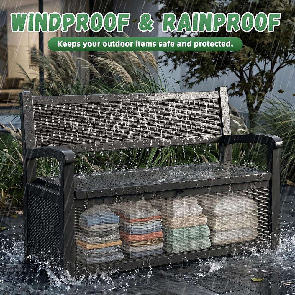 80 Gallon Outdoor Storage Bench Waterproof Resin Lockable UV Resistant Deck B...