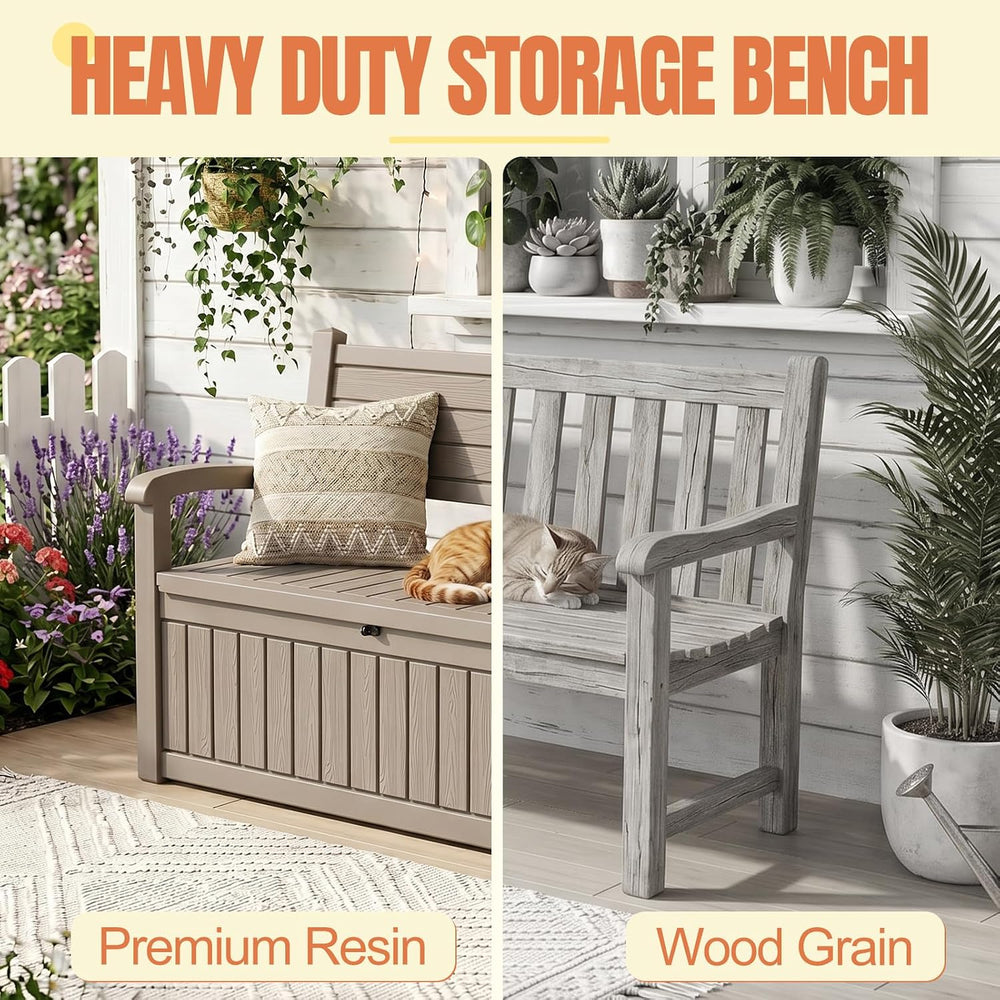Storage Bench Outdoor Deck Box, 120 Gallon Lockable Patio Furniture