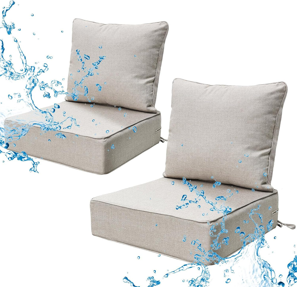 6 Inch Thick Outdoor Chair Cushions Set of 2, Waterproof, Beige