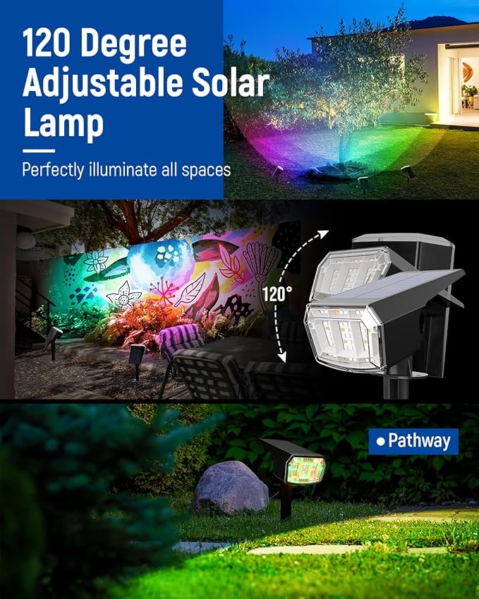 Solar Spot Lights Outdoor, 9 Lighting Modes RGB, Solar Lights Outdoor Waterpr...