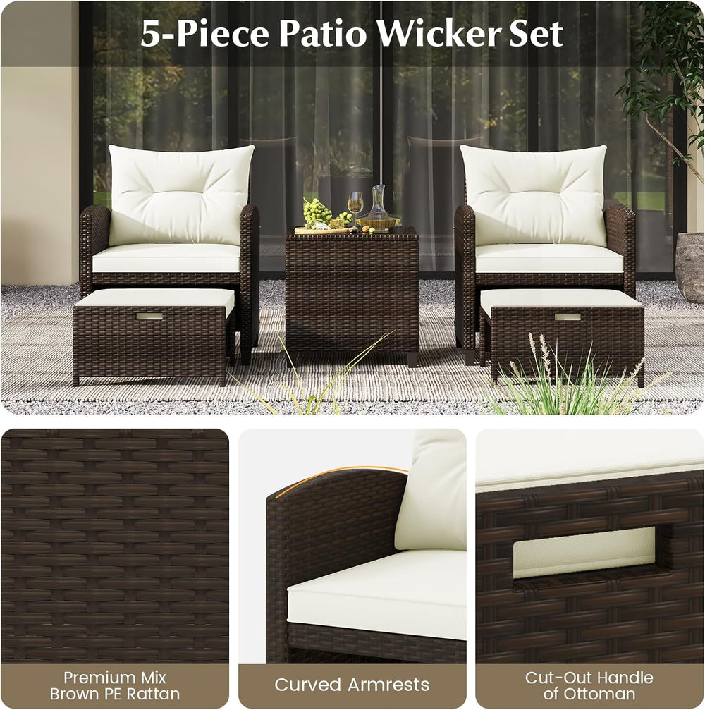 Tangkula 5 Pieces Patio Conversation Set, PE Wicker Outdoor Furniture Set wit...