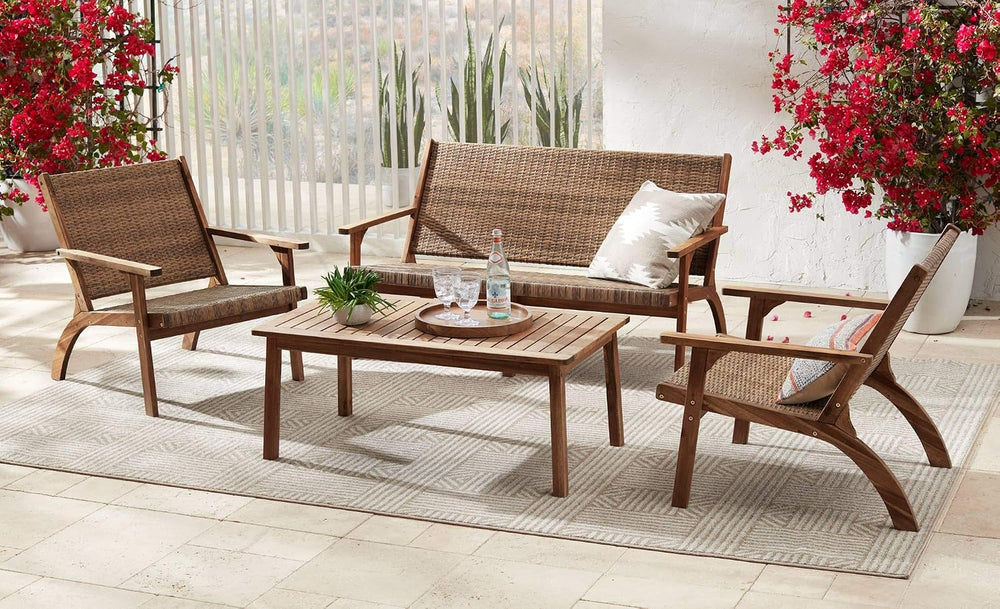 Perry Farmhouse Rustic Acacia Wood Rectangular Outdoor Coffee Table 43 1/4&qu...