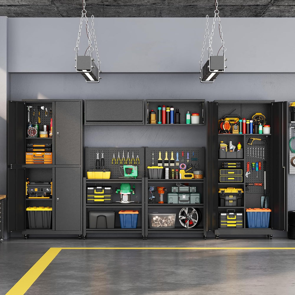 Metal Garage Storage Cabinets System, 6 Piece Workshop Steel Cabinet Set, Rol...