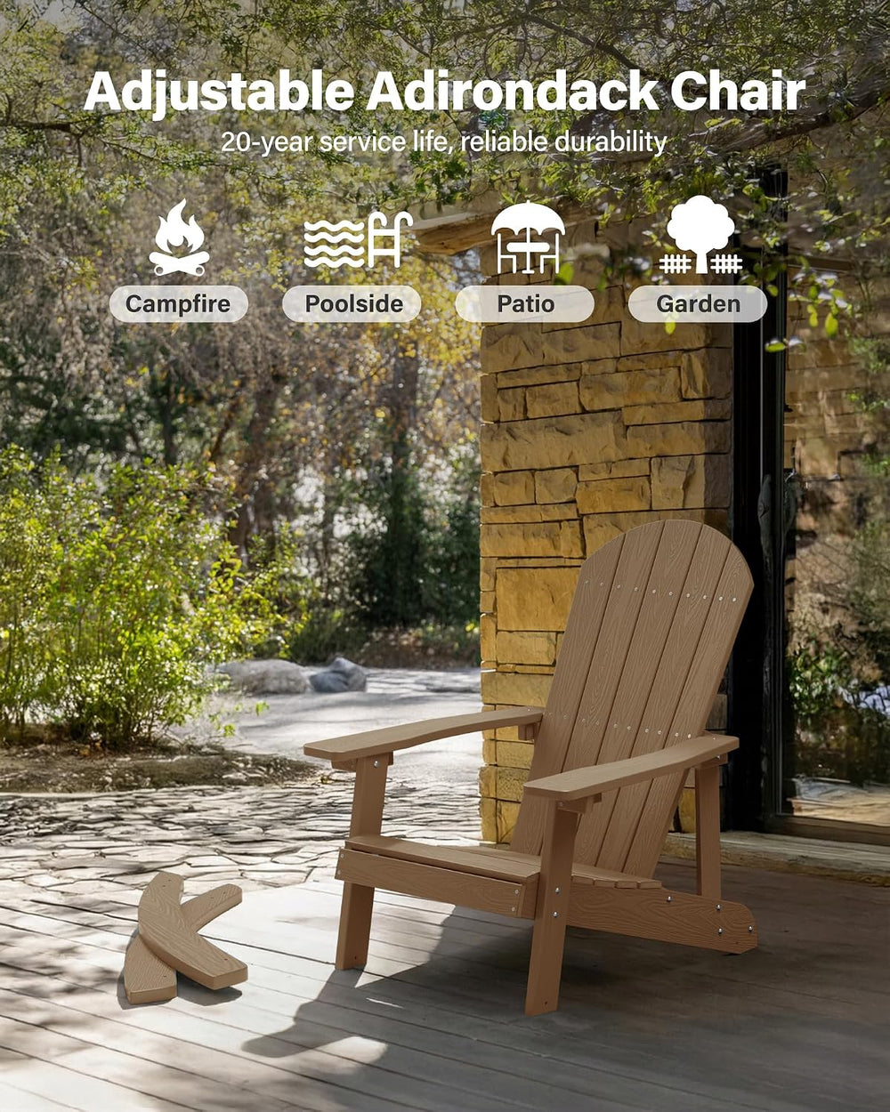 YEFU Adirondack Rocking Chair Set of 2, All-Weather Resistant, Teak