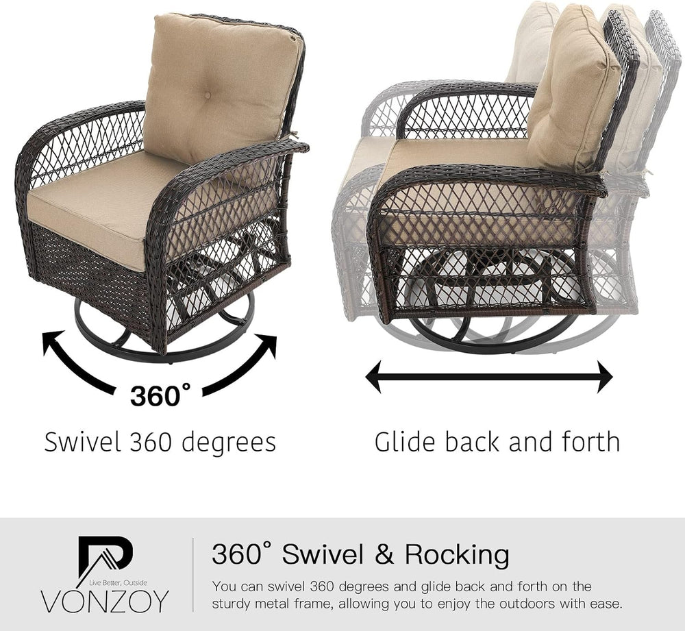 Patio Furniture Set 3 Pieces, Outdoor Swivel Glider Rocker Bistro Set,Beige