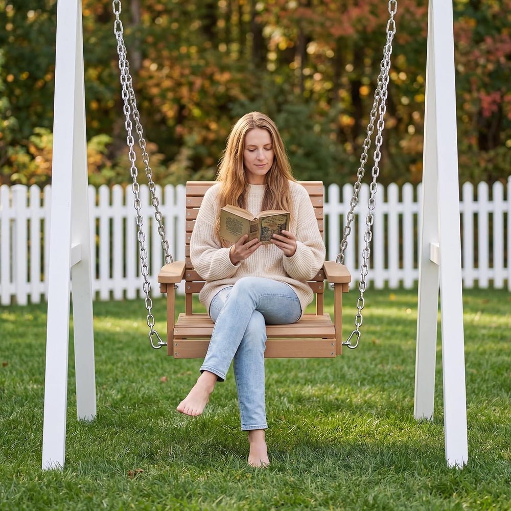 2.2FT HDPE Single Porch Swing, 360 LBS Porch Swing Chair, Teak