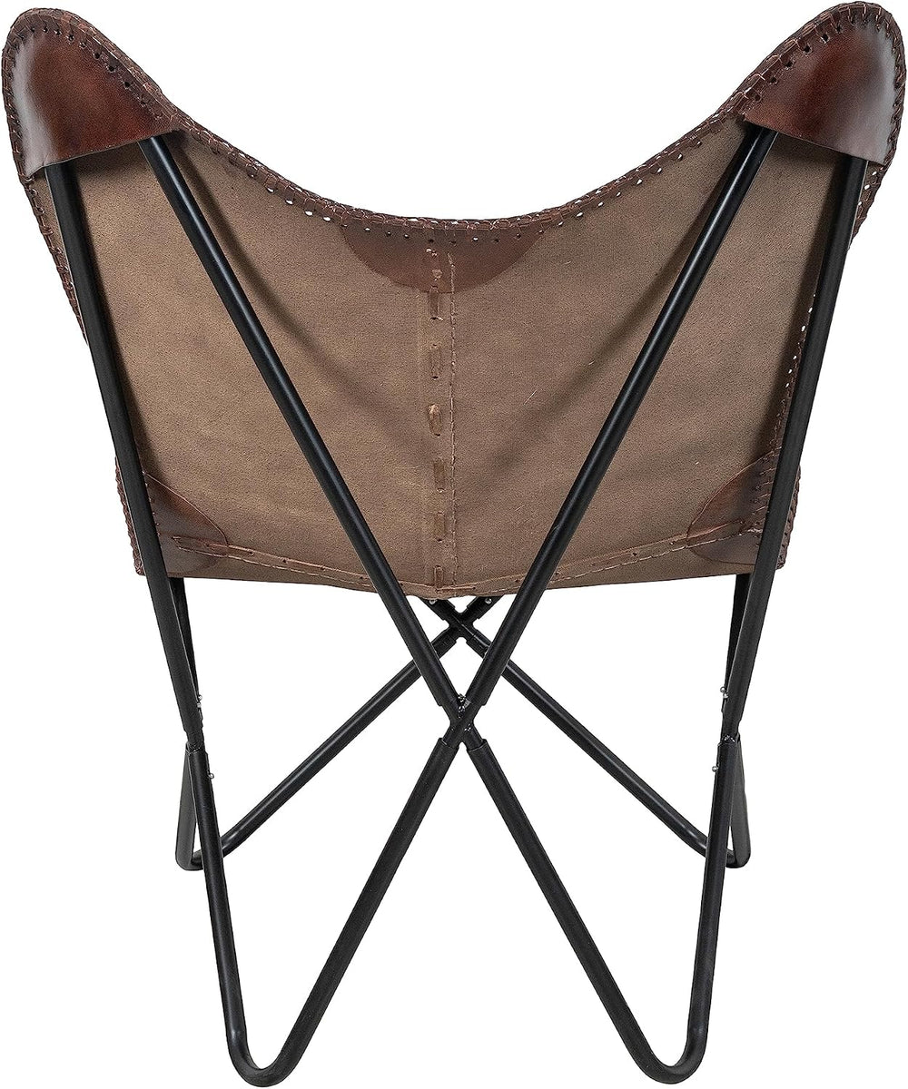 Indian Hando Art Vintage Brown Leather & Arm Butterfly Chair | Genuine Ta...