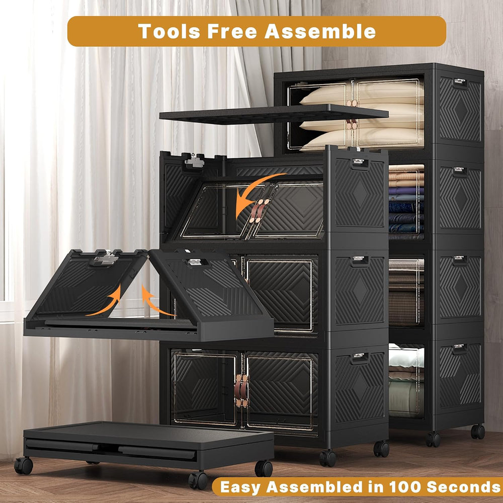 672QT Stackable Storage Bins with Lids,Doors & Wheels