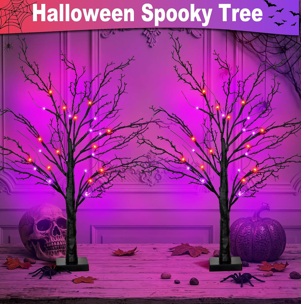 [Timer] 2 Pack Halloween Decorations Indoor, 24 Inch Lighted Black Halloween ...