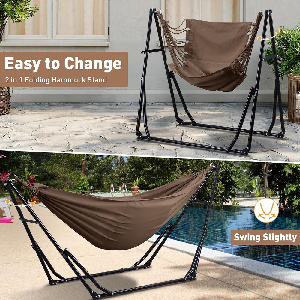 Ainfox Hammock with Foldable Stand, 2 in 1 Hammock and Swinging Chair with Ca...