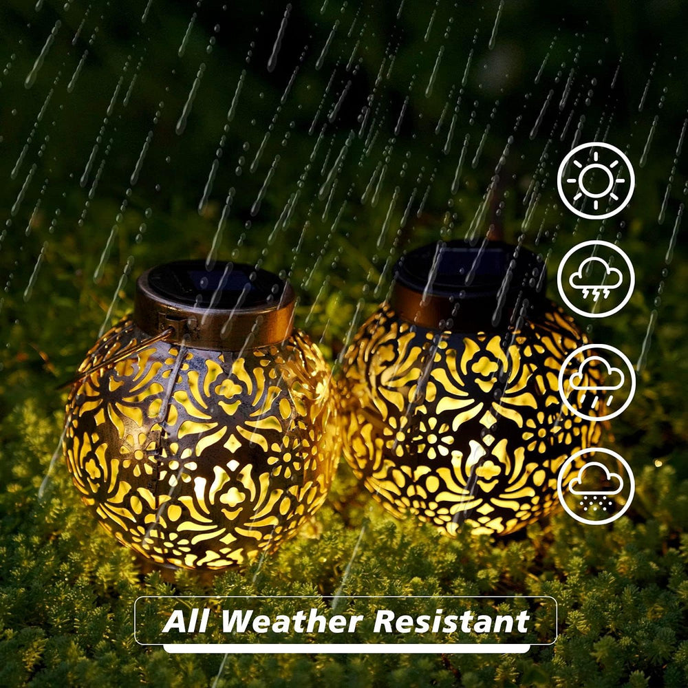 Set of 2 Solar Hanging Lanterns Outdoor for Garden Patio, Bronze