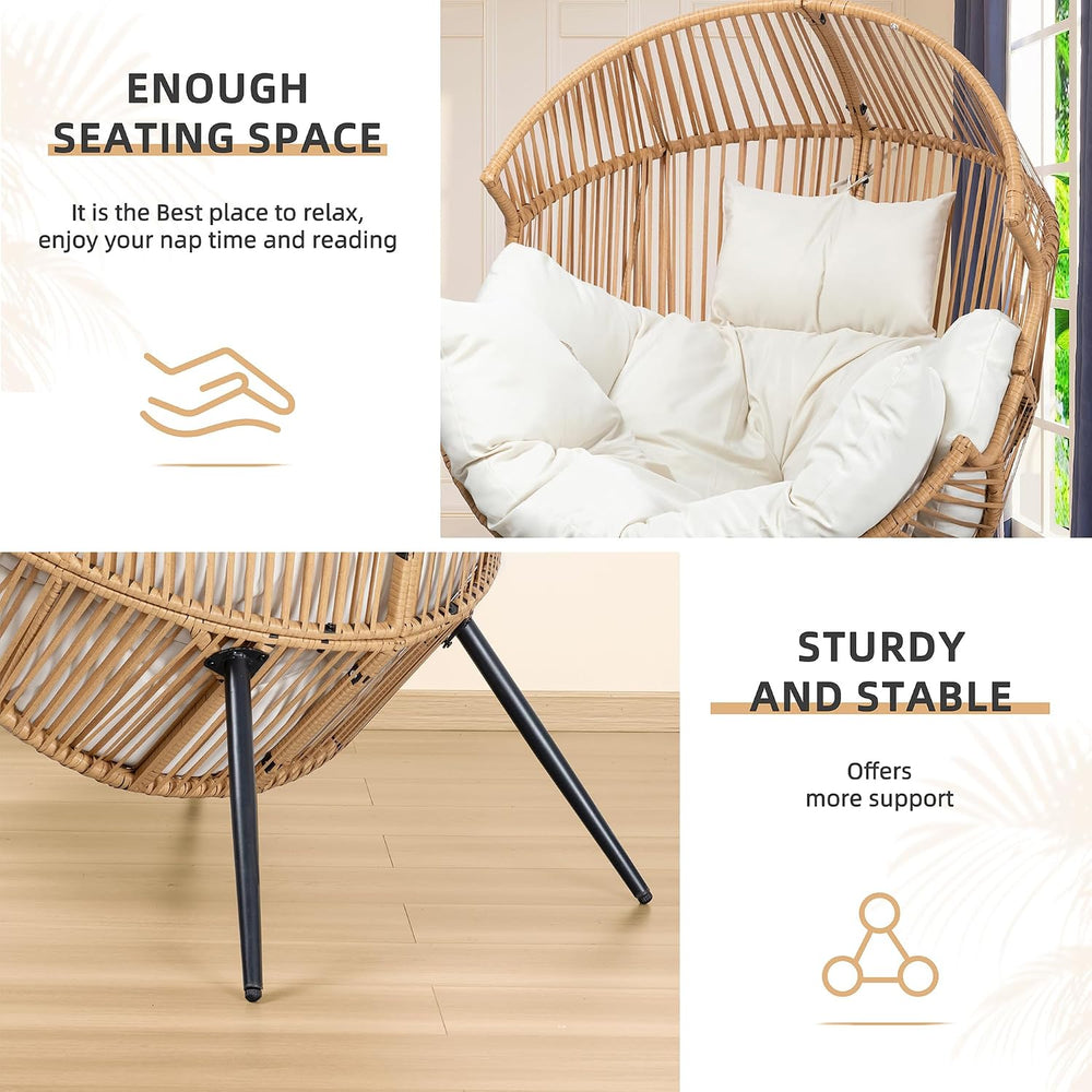 Vongrasig Outdoor Wicker Egg Chair PE Rattan Chair with Cushion, Oversized Pa...