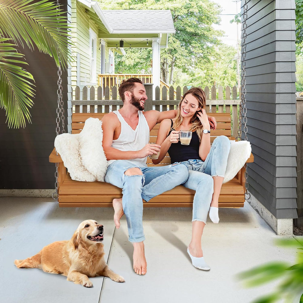 VINGLI 2026 Upgraded 4 FT Wooden Porch Swing, 880 LBS Heavy Duty, Brown