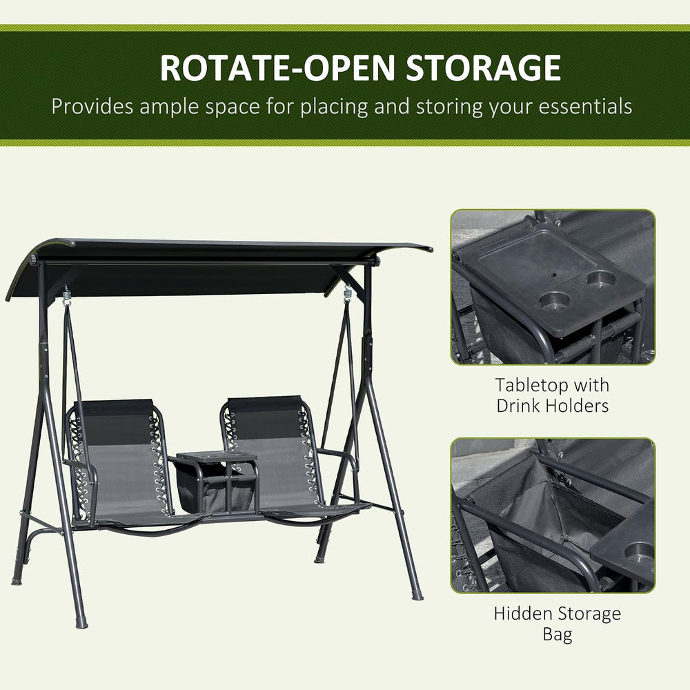 Outsunny 2-Seater Patio Swing Chair Outdoor Canopy Swing Glider, Black