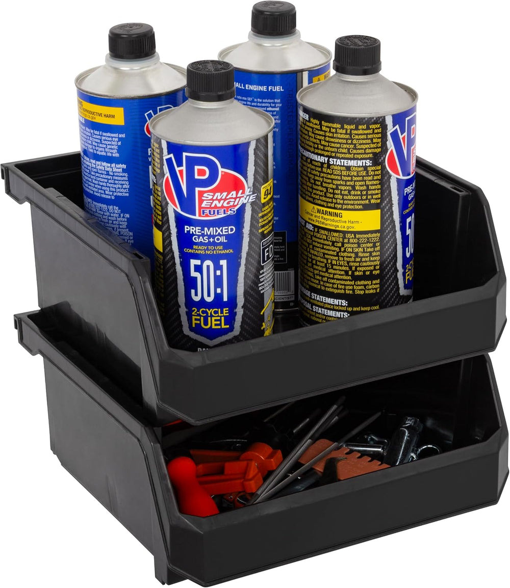 Medium-Wide Stackable Plastic Storage Bins, 4-Pack, Black