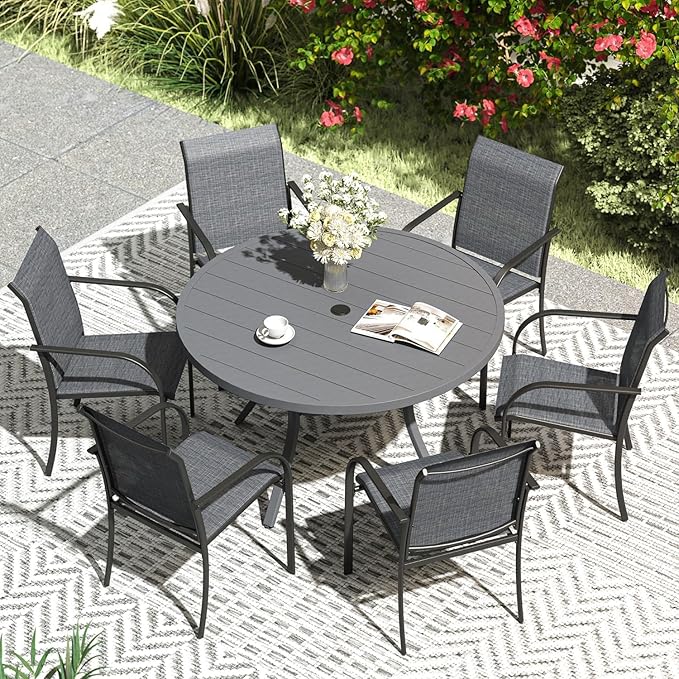 VICLLAX Patio Dining Set for 6, Outdoor Furniture Set Includes 47.2" Rou...