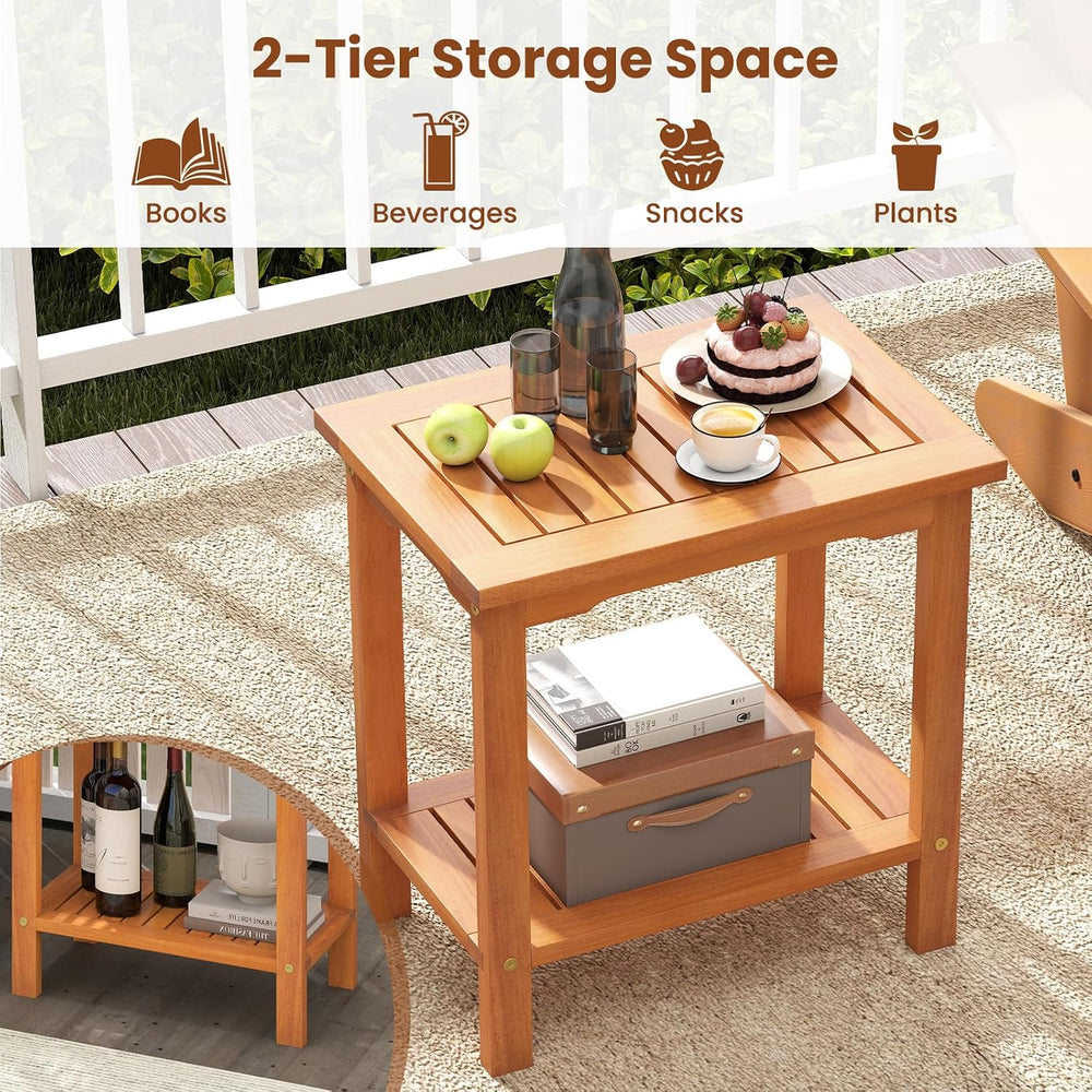 Tangkula Outdoor Side Table, 2-Tier Patio End Table with Slatted Tabletop &am...