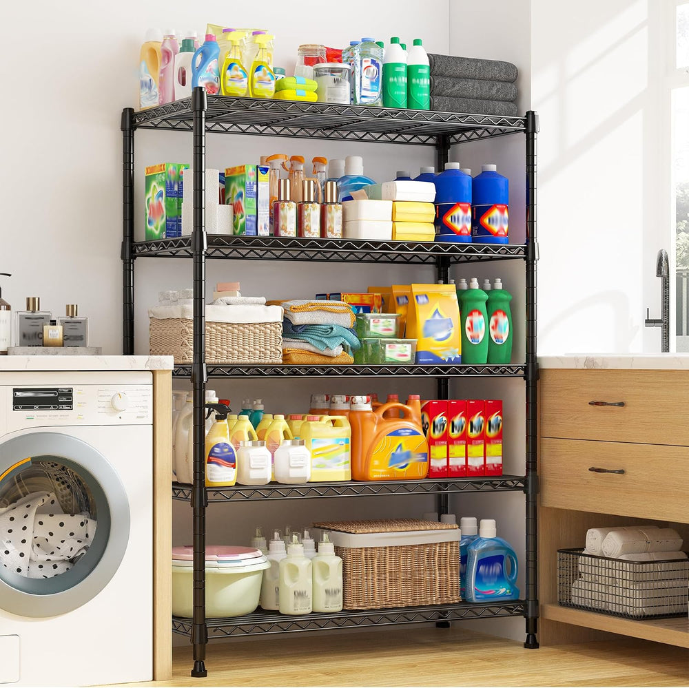 REIBII 63" H 5-Tier Heavy Duty Storage Shelves, 1020 lbs, 2-in-1 Adjustable
